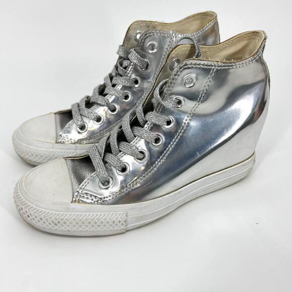 Converse CTAS Lux Metallic Hidden Wedge Lift Mid Top Shoes Womens Size 5.5 - Picture 1 of 8